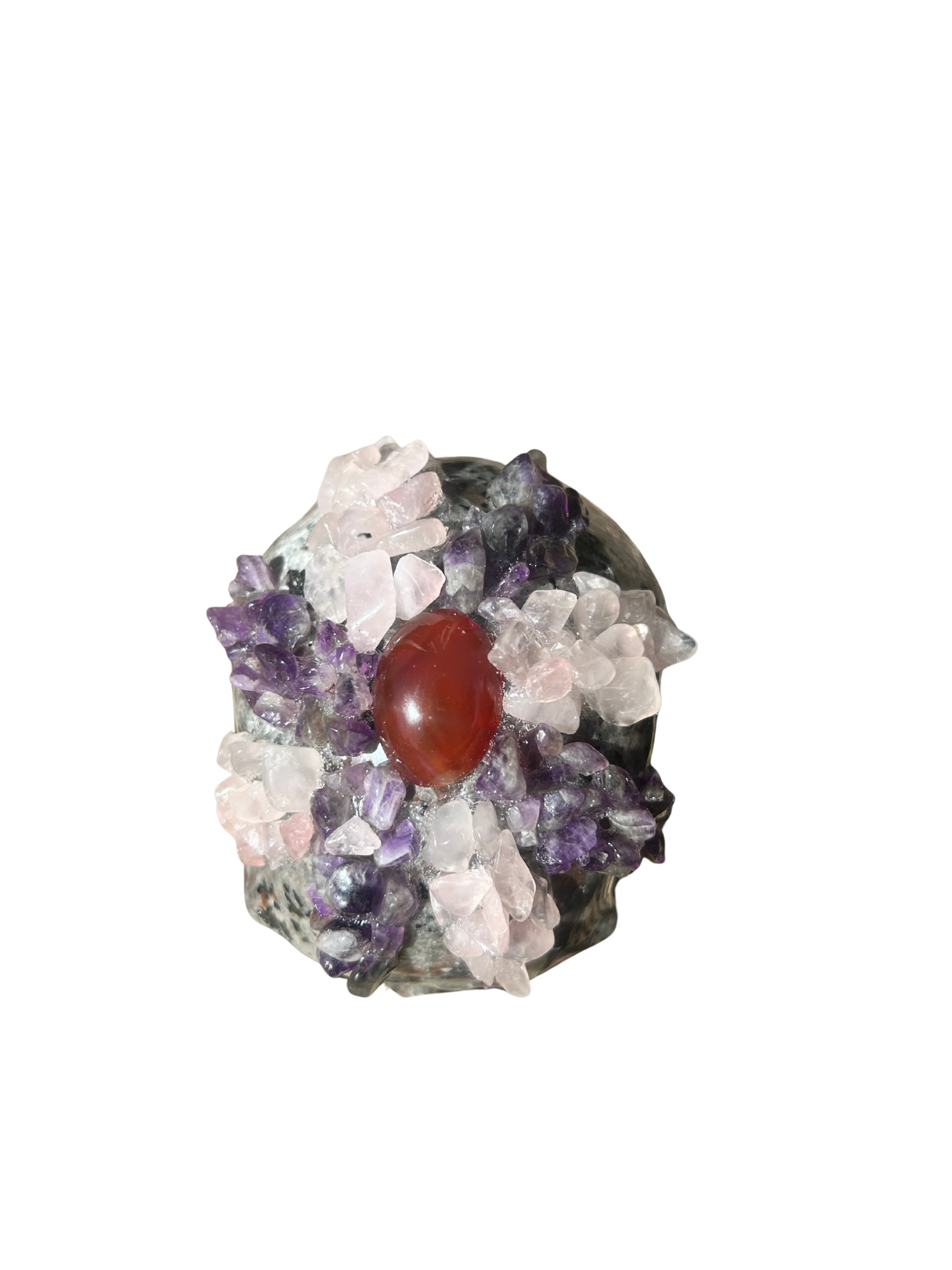Skull (Astrophyllite+Rhodonite+Carnelian+Amethyst+Rose Quartz)