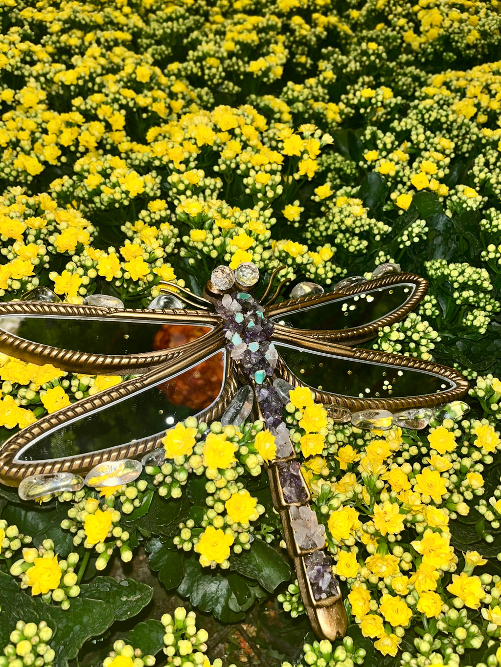 Dragonfly Mirror (AAA Lemurian Quartz, Rose Quartz, Amethyst, Chrysoprase)