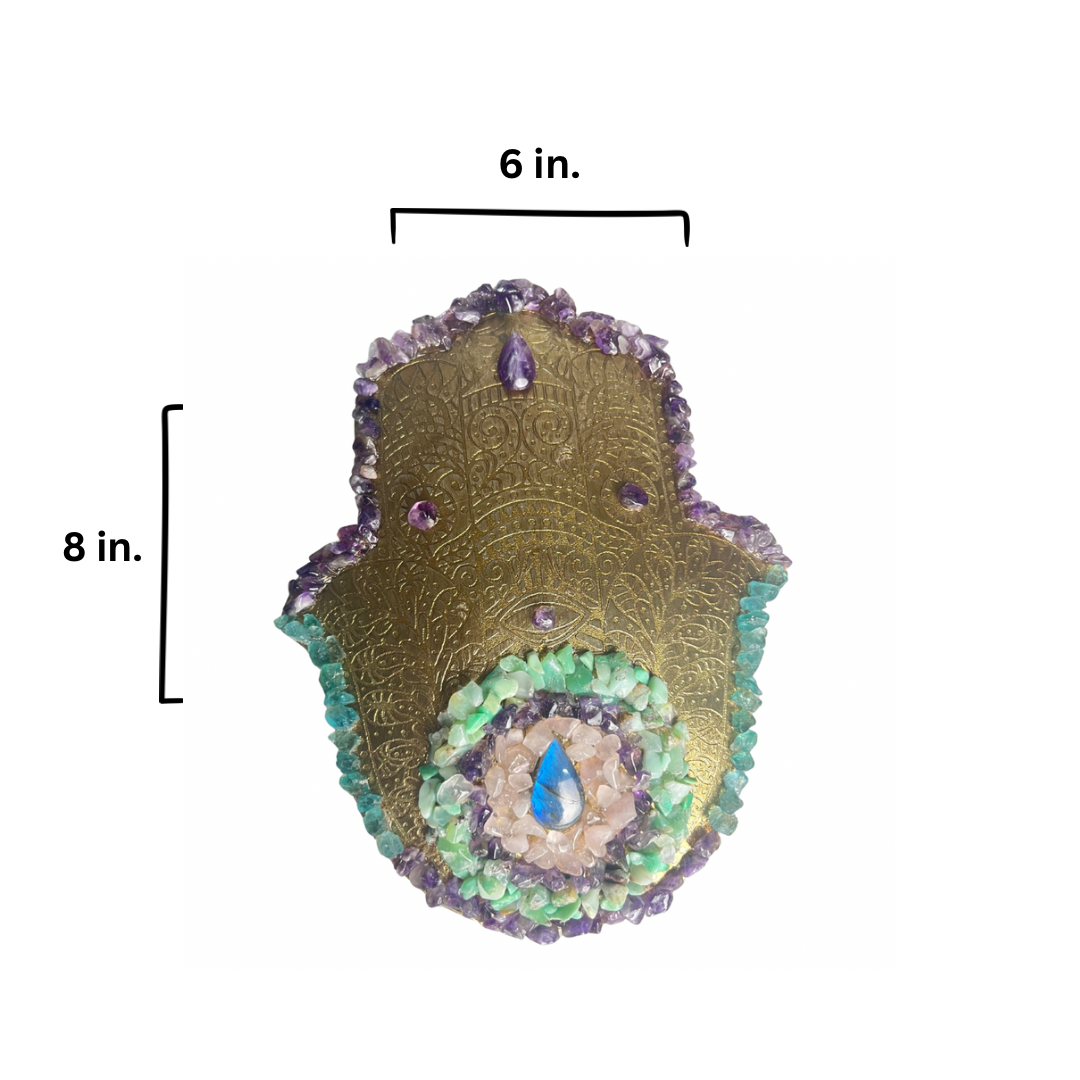 Hamsa Wall Decor (Labradorite+Rose Quartz+Chrysoprase+Blue Apatite+Amethyst)