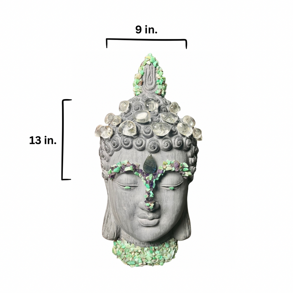 Crystal Buddha Head (AAA Amethyst+Lemurian Quartz+Labradorite+  Chrysoprase)