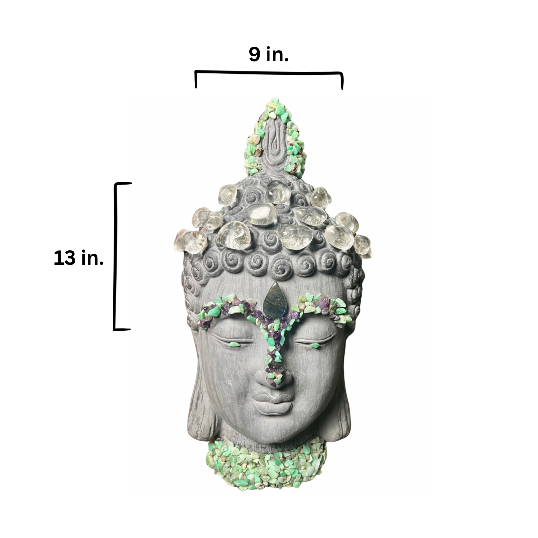 Crystal Buddha Head (AAA Amethyst+Lemurian Quartz+Labradorite+  Chrysoprase)